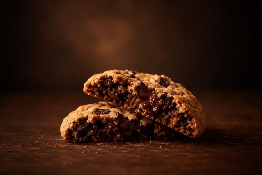 Galleta partida con el chocolate escurriendo